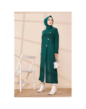 Robe Gilet pour femme (Tenue Hijab Chic Saison Automne-Hiver) - Couleur vert émeraude 