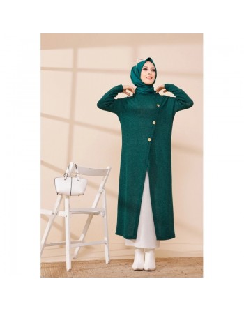 Robe Gilet pour femme (Tenue Hijab Chic Saison Automne-Hiver) - Couleur vert émeraude 