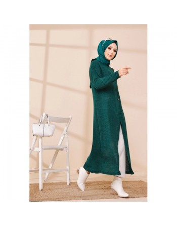 Robe Gilet pour femme (Tenue Hijab Chic Saison Automne-Hiver) - Couleur vert émeraude 