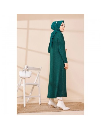 Robe Gilet pour femme (Tenue Hijab Chic Saison Automne-Hiver) - Couleur vert émeraude 