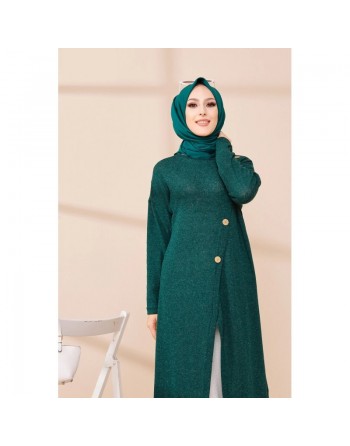 Robe Gilet pour femme (Tenue Hijab Chic Saison Automne-Hiver) - Couleur vert émeraude 