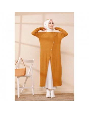 Robe Gilet pour femme (Tenue Hijab Chic Saison Automne-Hiver) - Couleur moutarde 