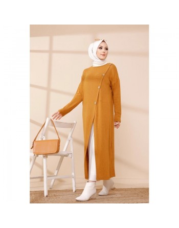 Robe Gilet pour femme (Tenue Hijab Chic Saison Automne-Hiver) - Couleur moutarde 
