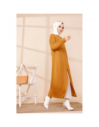 Robe Gilet pour femme (Tenue Hijab Chic Saison Automne-Hiver) - Couleur moutarde 