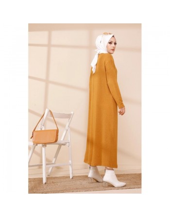 Robe Gilet pour femme (Tenue Hijab Chic Saison Automne-Hiver) - Couleur moutarde 