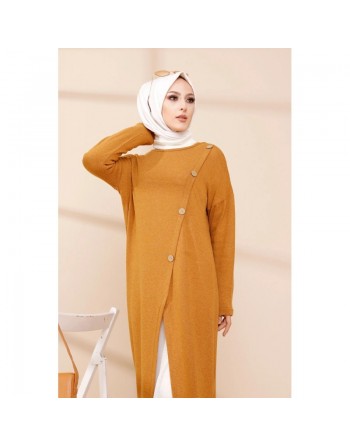 Robe Gilet pour femme (Tenue Hijab Chic Saison Automne-Hiver) - Couleur moutarde 