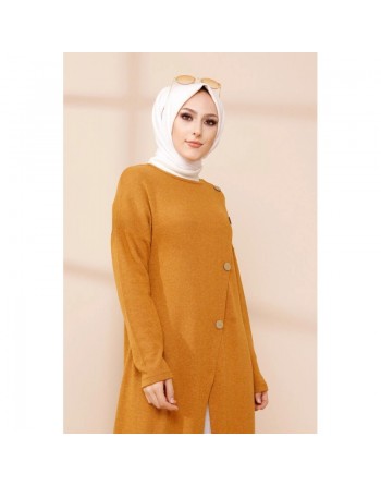 Robe Gilet pour femme (Tenue Hijab Chic Saison Automne-Hiver) - Couleur moutarde 