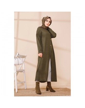 Robe Gilet pour femme (Tenue Hijab Chic Saison Automne-Hiver) - Couleur kaki 
