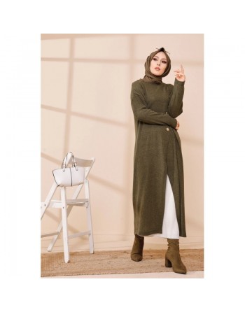 Robe Gilet pour femme (Tenue Hijab Chic Saison Automne-Hiver) - Couleur kaki 