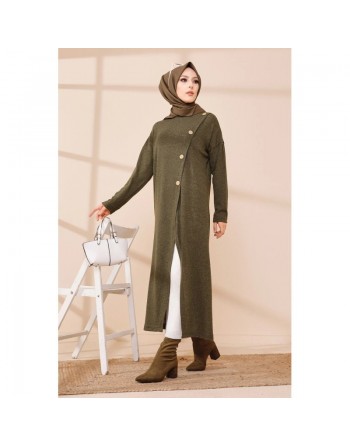 Robe Gilet pour femme (Tenue Hijab Chic Saison Automne-Hiver) - Couleur kaki 