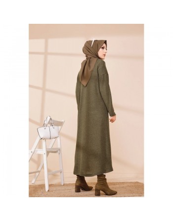 Robe Gilet pour femme (Tenue Hijab Chic Saison Automne-Hiver) - Couleur kaki 