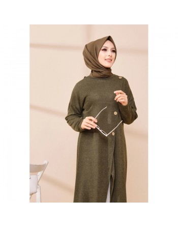 Robe Gilet pour femme (Tenue Hijab Chic Saison Automne-Hiver) - Couleur kaki 