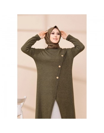 Robe Gilet pour femme (Tenue Hijab Chic Saison Automne-Hiver) - Couleur kaki 