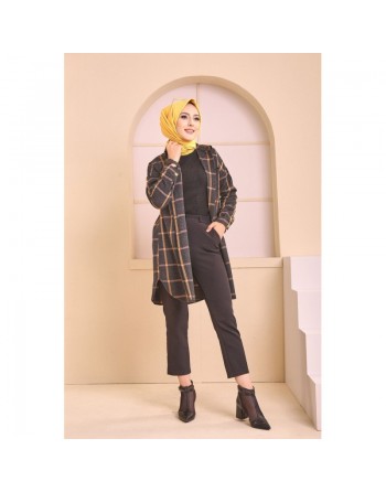 Chemise longue - Tunique à rayures (Surchemise pour saison automne hiver - Vêtement Hijab France) - Couleur bronze 