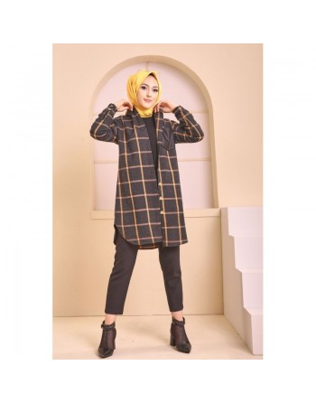 Chemise longue - Tunique à rayures (Surchemise pour saison automne hiver - Vêtement Hijab France) - Couleur bronze 