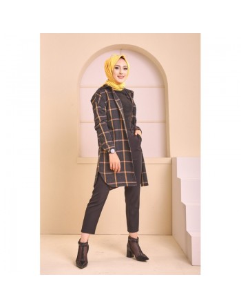 Chemise longue - Tunique à rayures (Surchemise pour saison automne hiver - Vêtement Hijab France) - Couleur bronze 