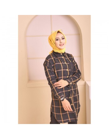 Chemise longue - Tunique à rayures (Surchemise pour saison automne hiver - Vêtement Hijab France) - Couleur bronze 