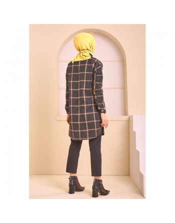 Chemise longue - Tunique à rayures (Surchemise pour saison automne hiver - Vêtement Hijab France) - Couleur bronze 