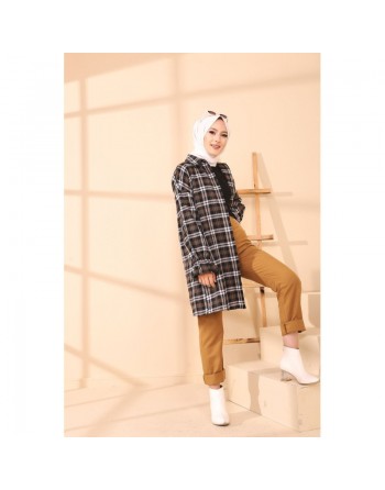 Surchemise ample - Tunique à carreaux (Vêtement Hijab moderne) - Rayures de couleur kaki 