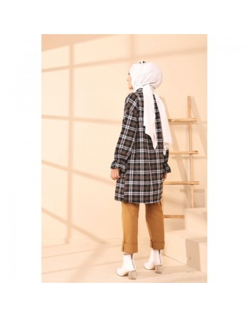 Surchemise ample - Tunique à carreaux (Vêtement Hijab moderne) - Rayures de couleur kaki 