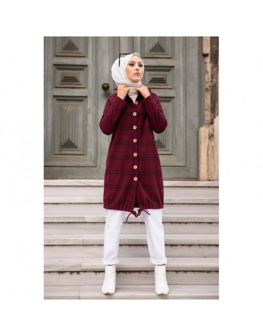 Sur-chemise Tunique à carreaux pour femme (Vêtement Hijab - Saison Automne Hiver) - Couleur Bordeaux Sur-chemise Tunique à carreaux pour femme (Vêtement Hijab - Saison Automne Hiver) - Couleur Bordeaux