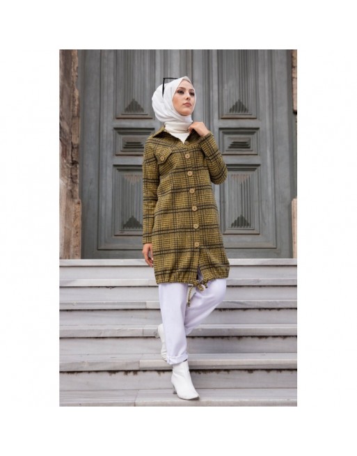 Surchemise-Tunique à carreaux pour femme (Vêtements Hijab - Saison Automne Hiver) - Couleur moutarde Surchemise-Tunique à carreaux pour femme (Vêtements Hijab - Saison Automne Hiver) - Couleur moutarde