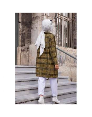 Surchemise-Tunique à carreaux pour femme (Vêtements Hijab - Saison Automne Hiver) - Couleur moutarde 