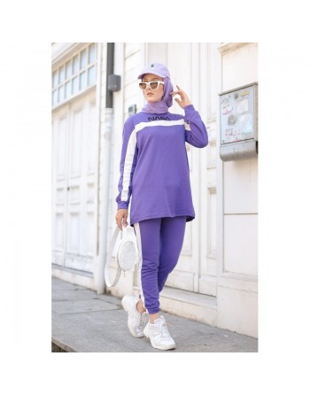 Survêtement moderne inscription "NASA" - Tenue de sport 2 pièces pour femme voilée - Couleur violet clair 