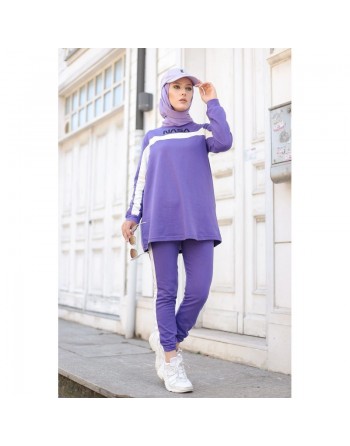 Survêtement moderne inscription "NASA" - Tenue de sport 2 pièces pour femme voilée - Couleur violet clair 
