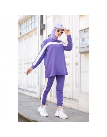 Survêtement moderne inscription "NASA" - Tenue de sport 2 pièces pour femme voilée - Couleur violet clair 