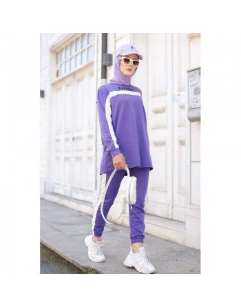 Survêtement moderne inscription "NASA" - Tenue de sport 2 pièces pour femme voilée - Couleur violet clair 