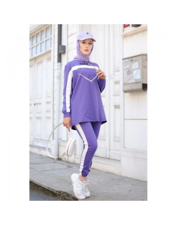 Survêtement moderne inscription "NASA" - Tenue de sport 2 pièces pour femme voilée - Couleur violet clair 