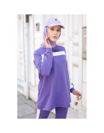 Survêtement moderne inscription "NASA" - Tenue de sport 2 pièces pour femme voilée - Couleur violet clair 