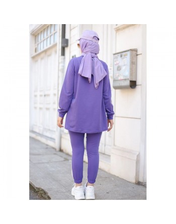 Survêtement moderne inscription "NASA" - Tenue de sport 2 pièces pour femme voilée - Couleur violet clair 