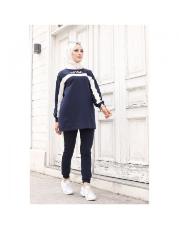 Survêtement deux pièces - Tenue de sport pas cher pour femme voilée - Couleur Bleu marine 