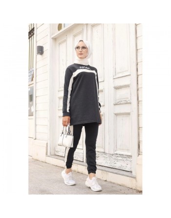 Ensemble survêtement pour femme imprimé "NASA" (Hijab sport pas cher - Grande taille disponible) - Couleur Gris foncé chiné 