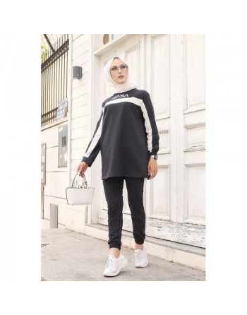 Ensemble survêtement pour femme imprimé "NASA" (Hijab sport pas cher - Grande taille disponible) - Couleur Gris foncé chiné 