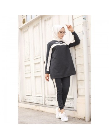 Ensemble survêtement pour femme imprimé "NASA" (Hijab sport pas cher - Grande taille disponible) - Couleur Gris foncé chiné 