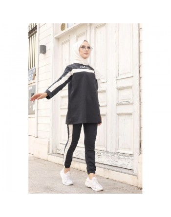 Ensemble survêtement pour femme imprimé "NASA" (Hijab sport pas cher - Grande taille disponible) - Couleur Gris foncé chiné 