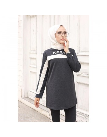 Ensemble survêtement pour femme imprimé "NASA" (Hijab sport pas cher - Grande taille disponible) - Couleur Gris foncé chiné 