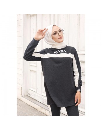 Ensemble survêtement pour femme imprimé "NASA" (Hijab sport pas cher - Grande taille disponible) - Couleur Gris foncé chiné 