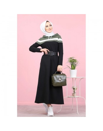 Robe à capuche style sportswear - Vêtements Hijabs pour jeunes femmes musulmanes - Couleur noir, blanc et kaki 
