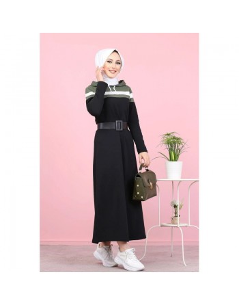 Robe à capuche style sportswear - Vêtements Hijabs pour jeunes femmes musulmanes - Couleur noir, blanc et kaki 