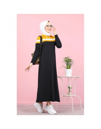 Robe à capuche style Sportswear décontracté - Vêtement Modest Fashion pour femme voilée - Couleur noir, blanc et jaune... 