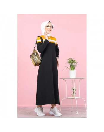 Robe à capuche style Sportswear décontracté - Vêtement Modest Fashion pour femme voilée - Couleur noir, blanc et jaune... 