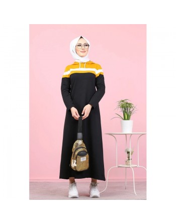 Robe à capuche style Sportswear décontracté - Vêtement Modest Fashion pour femme voilée - Couleur noir, blanc et jaune... 