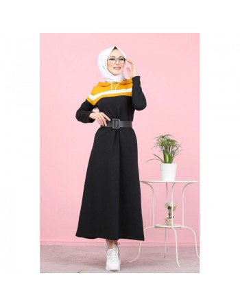 Robe à capuche style Sportswear décontracté - Vêtement Modest Fashion pour femme voilée - Couleur noir, blanc et jaune... 