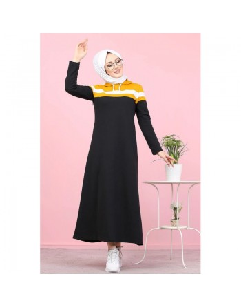 Robe à capuche style Sportswear décontracté - Vêtement Modest Fashion pour femme voilée - Couleur noir, blanc et jaune... 