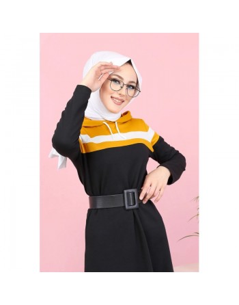 Robe à capuche style Sportswear décontracté - Vêtement Modest Fashion pour femme voilée - Couleur noir, blanc et jaune... 
