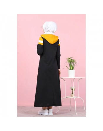 Robe à capuche style Sportswear décontracté - Vêtement Modest Fashion pour femme voilée - Couleur noir, blanc et jaune... 